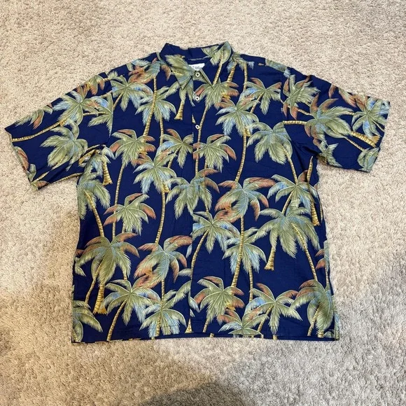 Reyn Spooner Shirt Mens 2XL Blue Palm Tree Hawaiian Aloha Short Sleeve Button Up - Picture 2 of 7